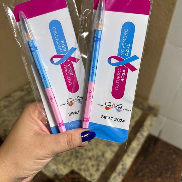 Caneta Personalizada com Card Outubro Rosa e Novembro Azul