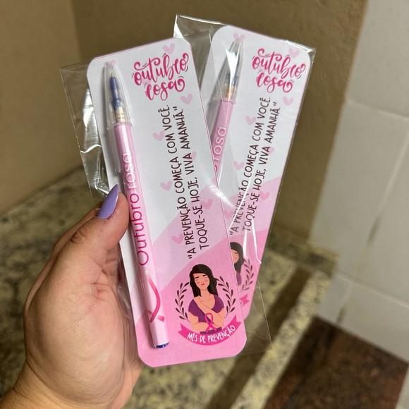 Caneta com Card Brinde Outubro Rosa