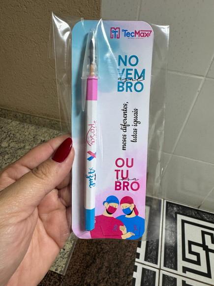 Caneta com Card Brinde Outubro Rosa e Novembro Azul