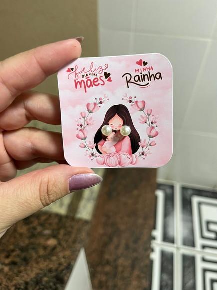 Card com Brinco Pérola, Lembrancinha Dia das Mães