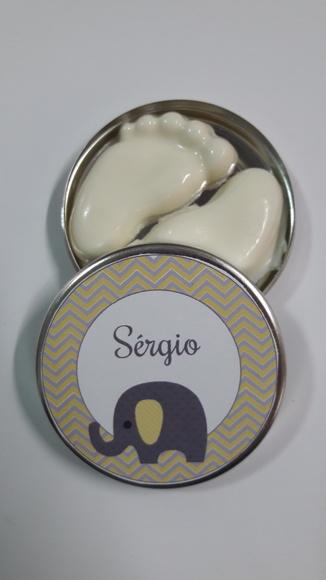 Latinha Com Pezinhos, Tema Chevron, Cinza E Amarelo