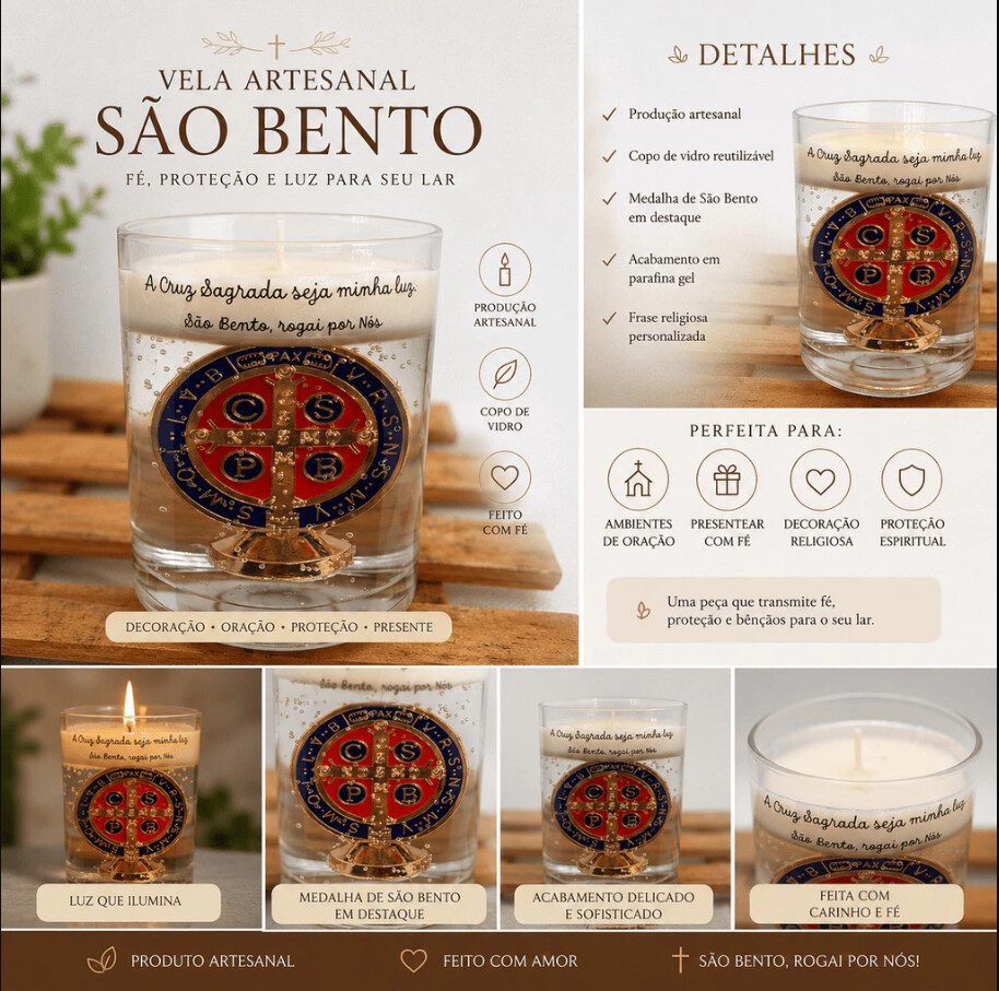 Vela São Bento Artesanal | Presente Católico