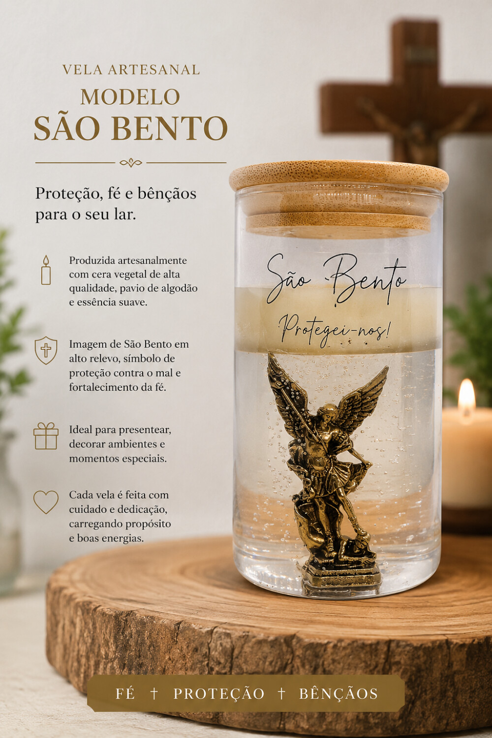 Vela São Miguel Arcanjo | Presente Católico | Vela Artesanal Re