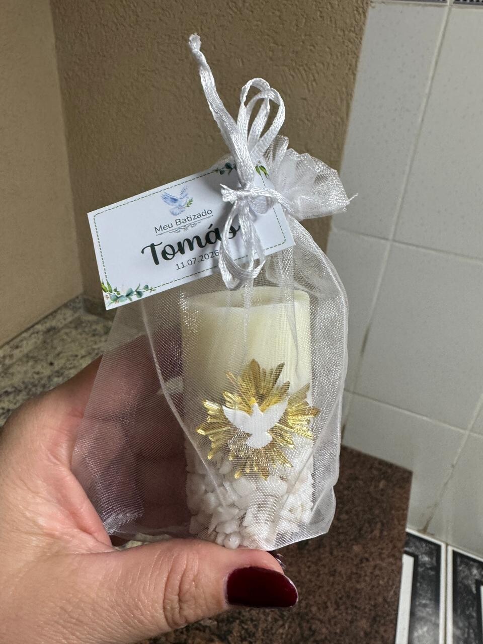 Mini Vela Espírito Santo Artesanal | Lembrancinha Religiosa