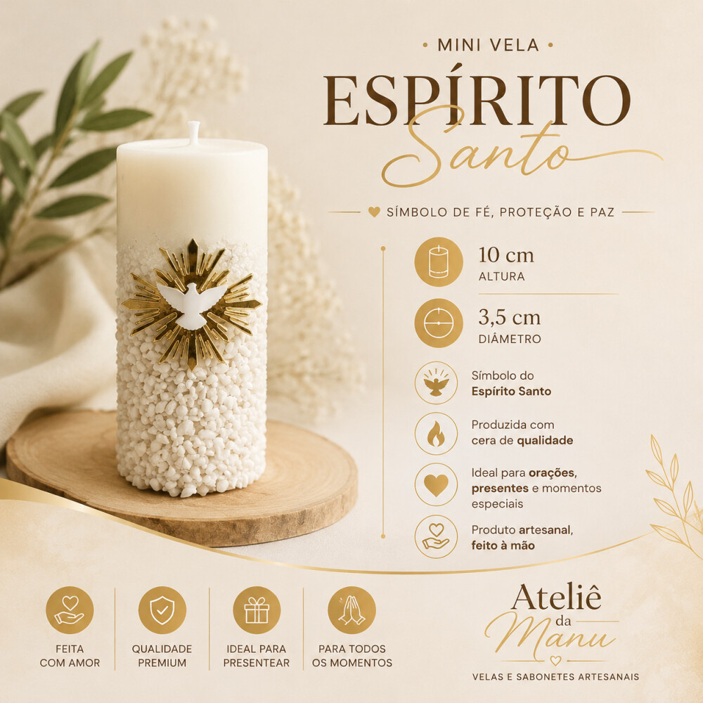 Mini Vela Espírito Santo Artesanal | Lembrancinha Religiosa