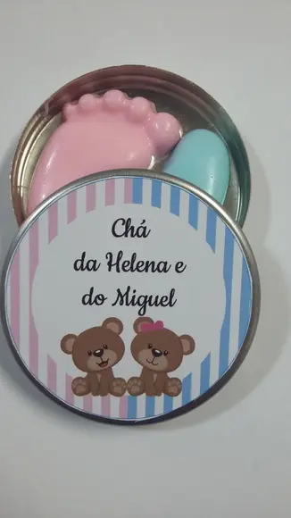 Lembrancinha Gêmeos, Chá Revelação, Latinha com Pezinho