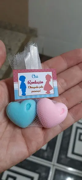Lembrancinha Chá Revelação, Gêmeos, Sabonete Coração