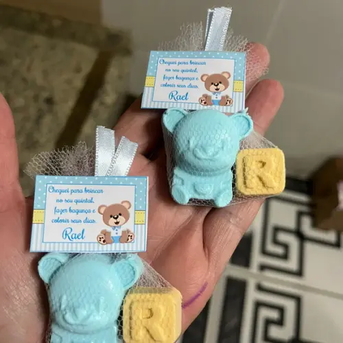 Sabonete Ursinho, Lembrancinha Safari com Inicial, Urso, Chá