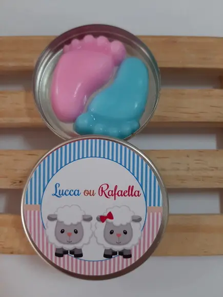 Latinha Com Mini Pezinhos, Chá Revelação, Ovelhinha
