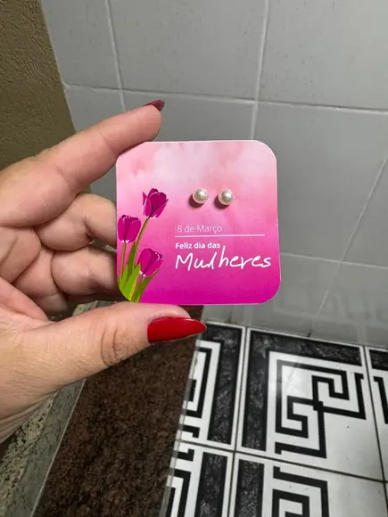 Card com Brinco Pérola, Dia das Mulheres, Lembrancinha