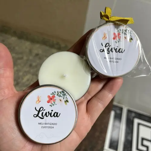 Latinha com Vela Aromática Personalizada, Batizado, Batismo