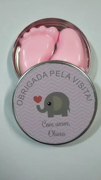 Latinha Com Pezinho, Elefante Cinza E Rosa, Lembrancinha