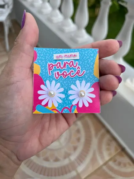 Card com Brinco Pérola, Dia das Mulheres, Lembrancinha