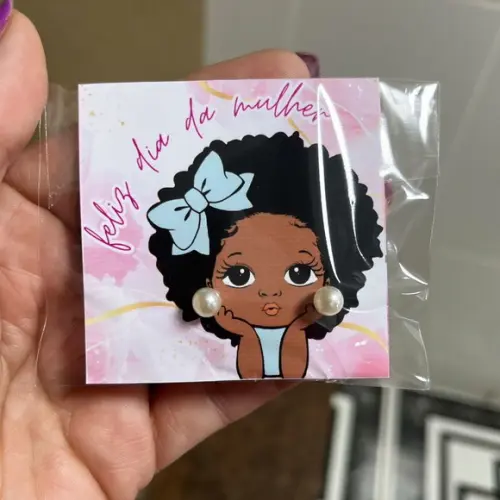 Card com Brinco Pérola, Dia das Mulheres, Lembrancinha
