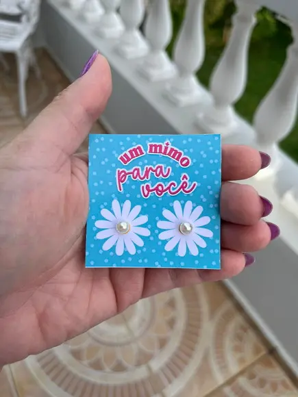 Card com Brinco Pérola, Dia das Mulheres, Lembrancinha