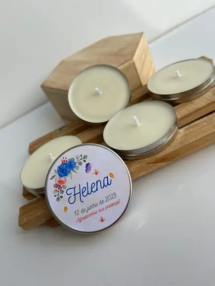 Latinha com Vela Aromática Personalizada, Nascimento, Chá