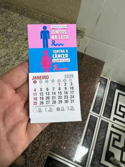 Calendário 2027 Brinde Outubro Rosa e Novembro Azul