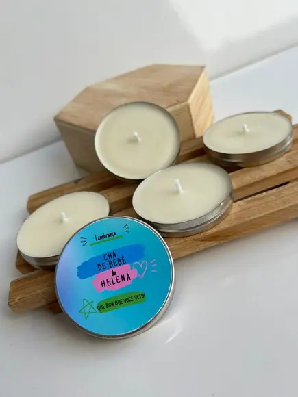 Latinha com Vela Aromática Personalizada, Nascimento, Chá