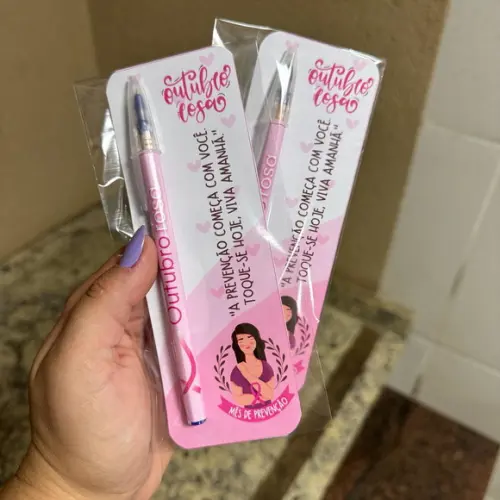 Caneta com Card Brinde Outubro Rosa