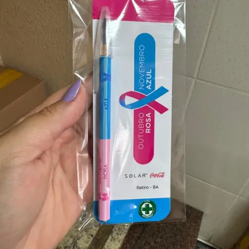 Caneta Personalizada com Card Outubro Rosa e Novembro Azul