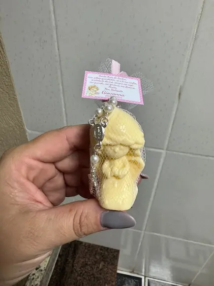 Sabonete Anjinho Batizado com Mini Terço Lembrancinha