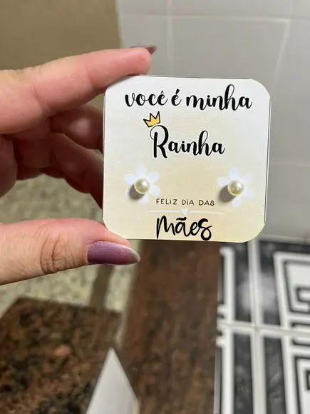 Card com Brinco Pérola, Lembrancinha Dia das Mães
