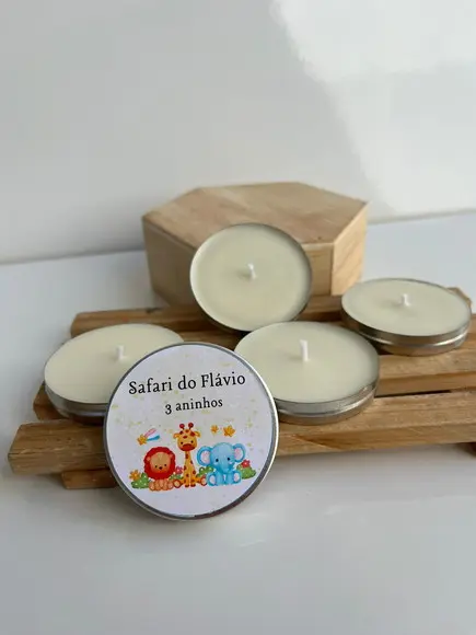 Latinha com Vela Aromática Personalizada, Nascimento, Chá