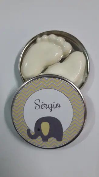 Latinha Com Pezinhos, Tema Chevron, Cinza E Amarelo
