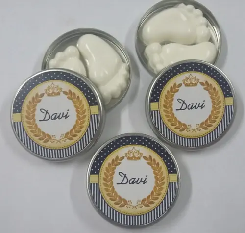 Latinha com Sabonete de Pezinho Lembrancinha de Nascimento