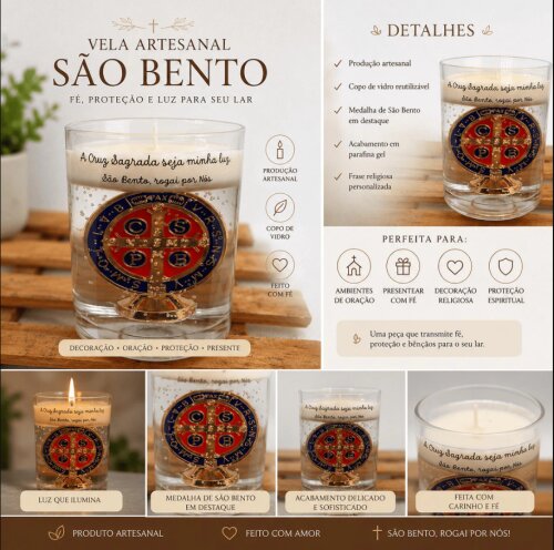 Vela São Bento Artesanal | Presente Católico