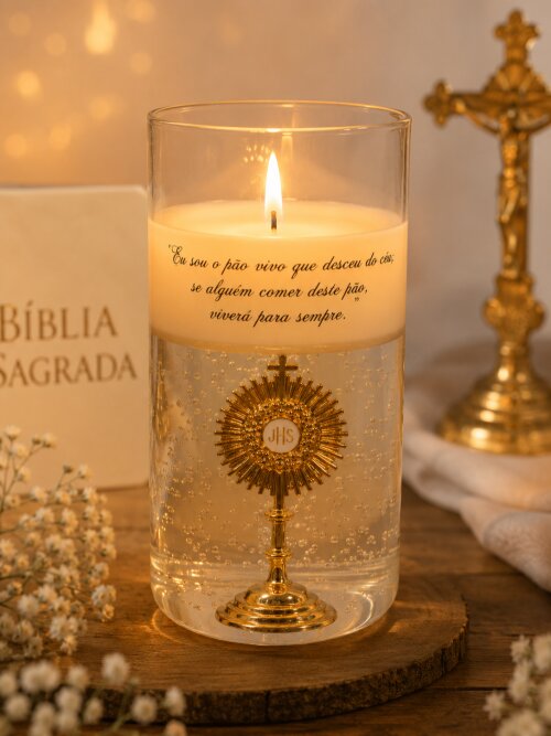 Vela Artesanal Eucarística Santíssimo Sacramento | Presente Católico | Artigo Religioso Luxo
