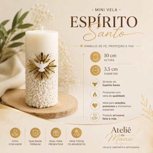 Mini Vela Espírito Santo Artesanal | Lembrancinha Religiosa