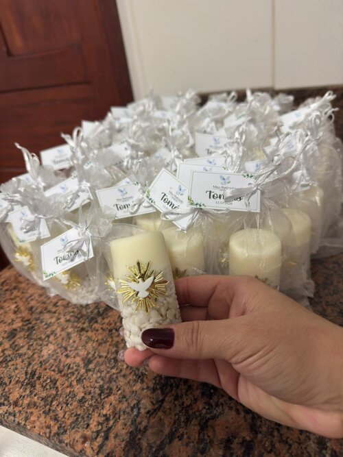 Mini Vela Espírito Santo Artesanal | Lembrancinha Religiosa