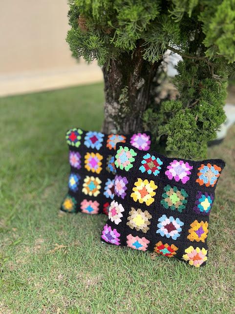 Capa de Almofada de crochê 40 X 40 cm mod.  HIPPIE - Cópia