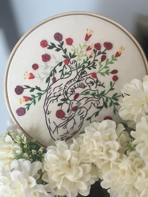 Bordado em Bastidor - Coração humano com flores