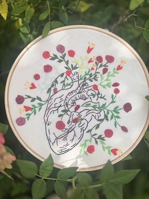 Bordado em Bastidor - Coração humano com flores