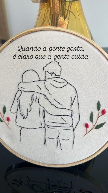 Bordado em Bastidor - Dia dos Namorados - Casal e frase