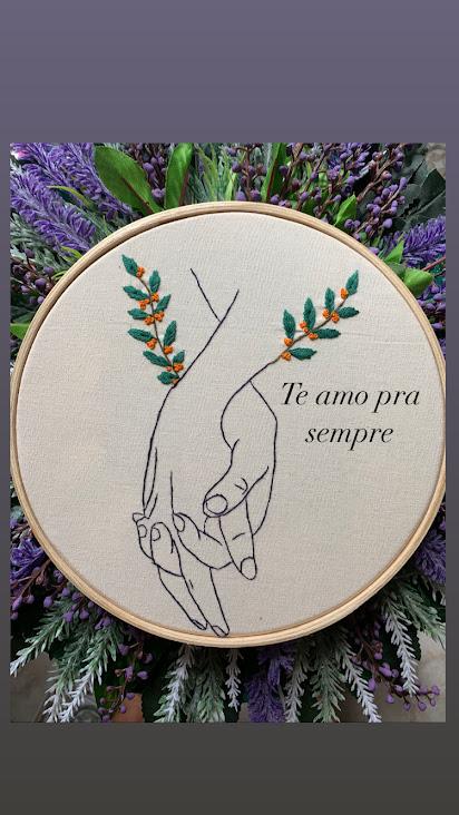 Bordado em Bastidor - Dia dos Namorados - Mãos e frase