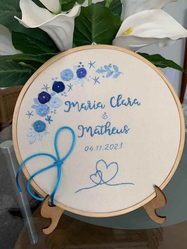 Porta Alianças de casamento - flores azul