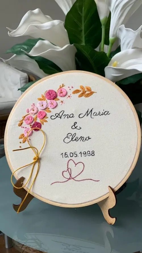 Porta Alianças de casamento - flores rosa