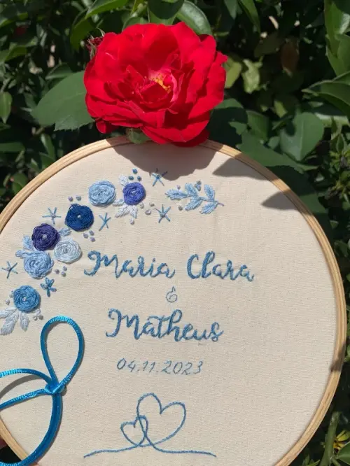 Porta Alianças de casamento - flores azul