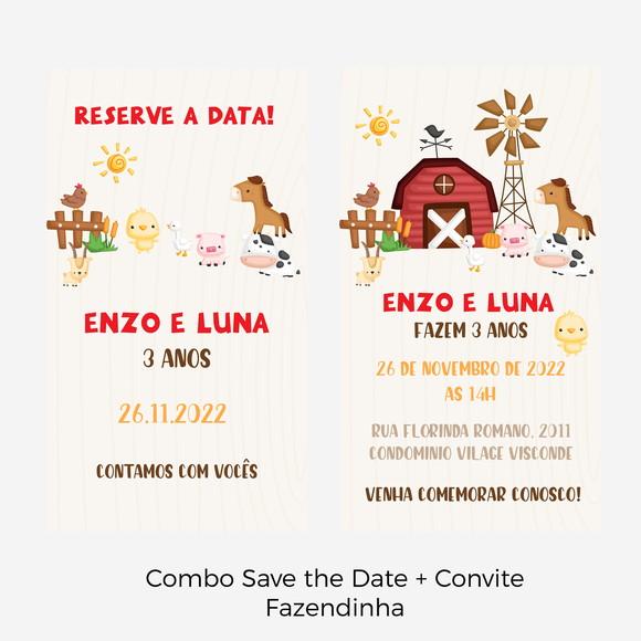 Convite + Save The Date Virtuais - Fazendinha