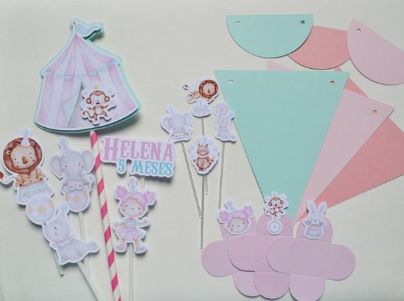 Kit Festa Circo Rosa Personalizado | Festa Infantil Delicada