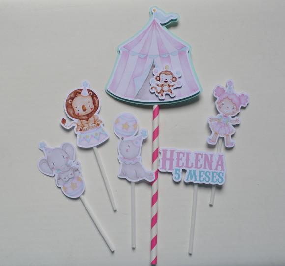 Topo de Bolo Circo Rosa