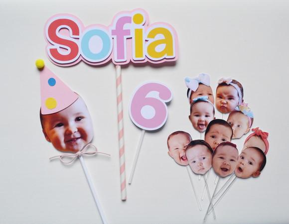 Topo de Bolo + 12 Rostinhos Diferentes sem Chapéu