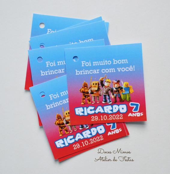 Tag Lembrancinha Roblox Personalizada para Festa Gamer