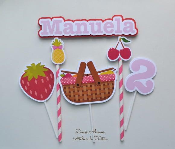 Topo de Bolo Picnic e Frutinhas