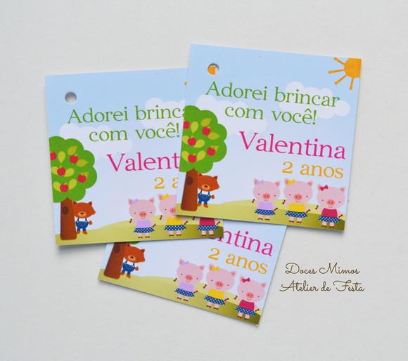 Tag Lembrancinha 3 Porquinhos Personalizada para Festa Infantil