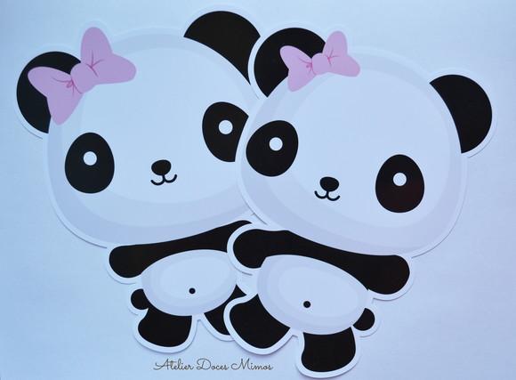 Apliques Panda Rosa 18cm p/ Parede ou Painel
