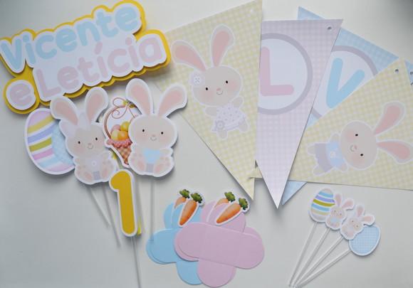 Kit Festa Personalizada Coelhinhos | Decoração Infantil